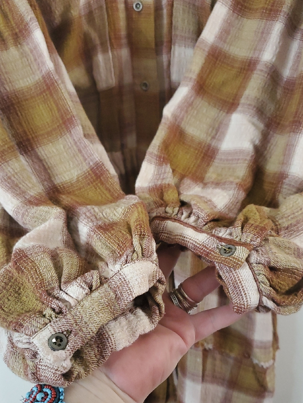 We The Free By The Way Plaid Button-Front Shirt Dress in Brown and Cream Size Md - Picture 10 of 16